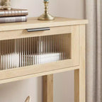 Table console de 110 cm, table basse double avec rangement, table de buffet en bois, table de couloir avec 2 tiroirs en verre pour entrée, couloir, salon