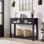 Table console de 110 cm, table basse double avec rangement, table de buffet en bois, table de couloir avec 2 tiroirs en verre pour entrée, couloir, salon
