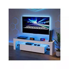 Meuble TV moderne avec grand tiroir de rangement pour téléviseurs jusqu'à 70 pouces, Console TV de style ferme en bois avec centre de divertissement brillant pour salon, chambre à coucher