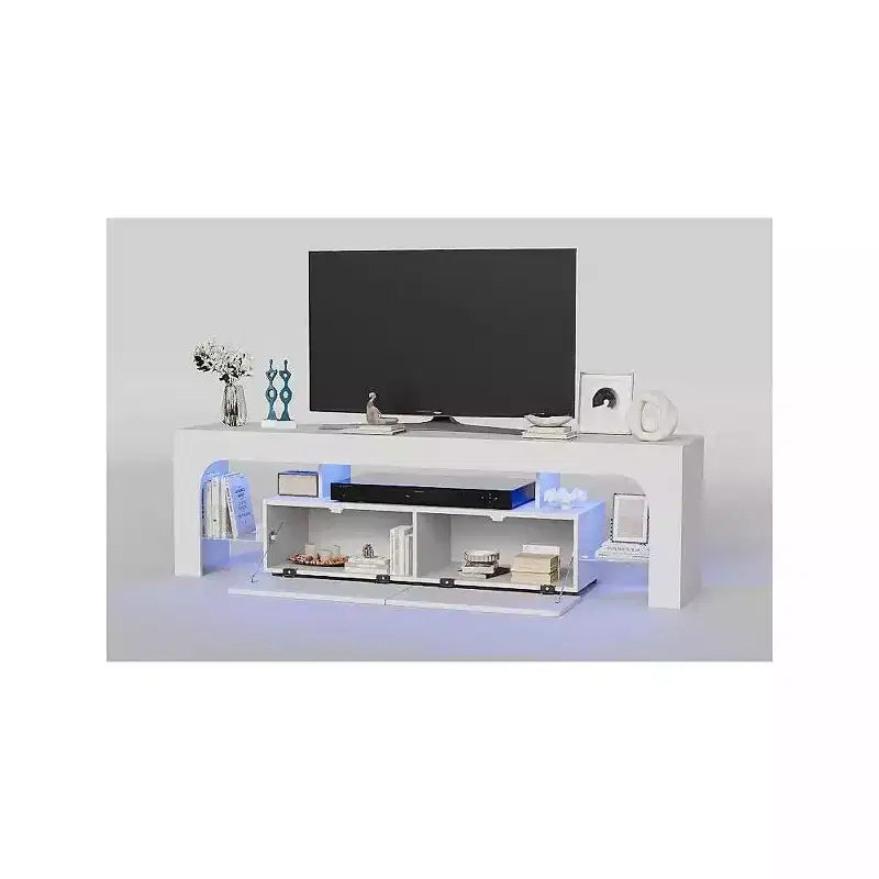 Meuble TV moderne avec grand tiroir de rangement pour téléviseurs jusqu'à 70 pouces, Console TV de style ferme en bois avec centre de divertissement brillant pour salon, chambre à coucher