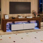 Meuble TV moderne avec grand tiroir de rangement pour téléviseurs jusqu'à 70 pouces, Console TV de style ferme en bois avec centre de divertissement brillant pour salon, chambre à coucher