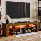 Meuble TV moderne avec grand tiroir de rangement pour téléviseurs jusqu'à 70 pouces, Console TV de style ferme en bois avec centre de divertissement brillant pour salon, chambre à coucher