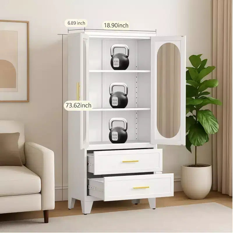 GustoWave Armoire de Rangement de Cellier en Métal 185,4 cm de Haut avec Tiroir, Armoire de Cellier avec Portes en Verre Acrylique et Étagères Réglables pour Cuisine