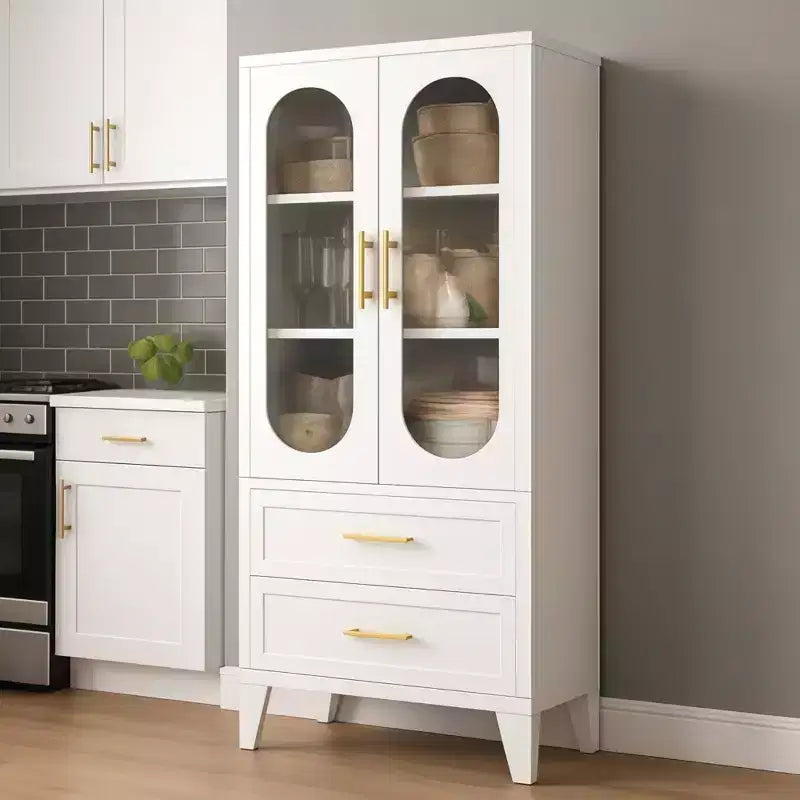 GustoWave Armoire de Rangement de Cellier en Métal 185,4 cm de Haut avec Tiroir, Armoire de Cellier avec Portes en Verre Acrylique et Étagères Réglables pour Cuisine