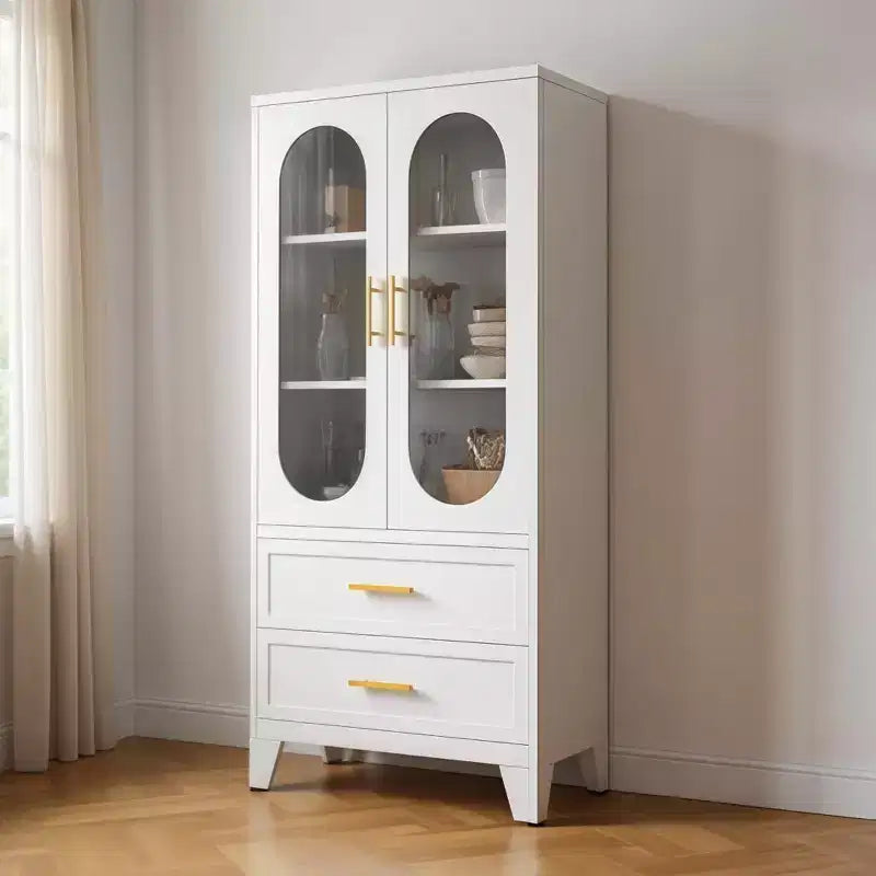 GustoWave Armoire de Rangement de Cellier en Métal 185,4 cm de Haut avec Tiroir, Armoire de Cellier avec Portes en Verre Acrylique et Étagères Réglables pour Cuisine
