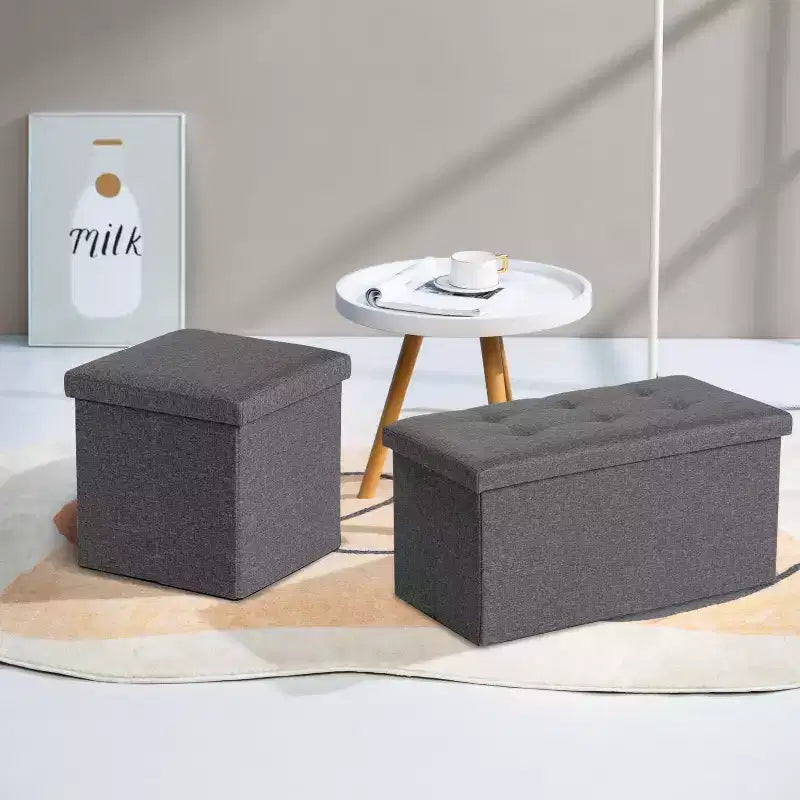Pouf de rangement FurnitureR, petit pouf pliant cube pour le salon et la chambre, pouf rembourré avec rangement, 38 cm, gris
