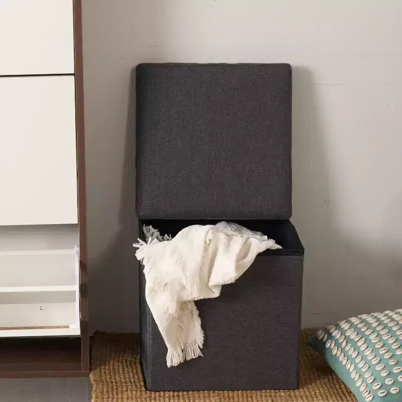 Pouf de rangement FurnitureR, petit pouf pliant cube pour le salon et la chambre, pouf rembourré avec rangement, 38 cm, gris