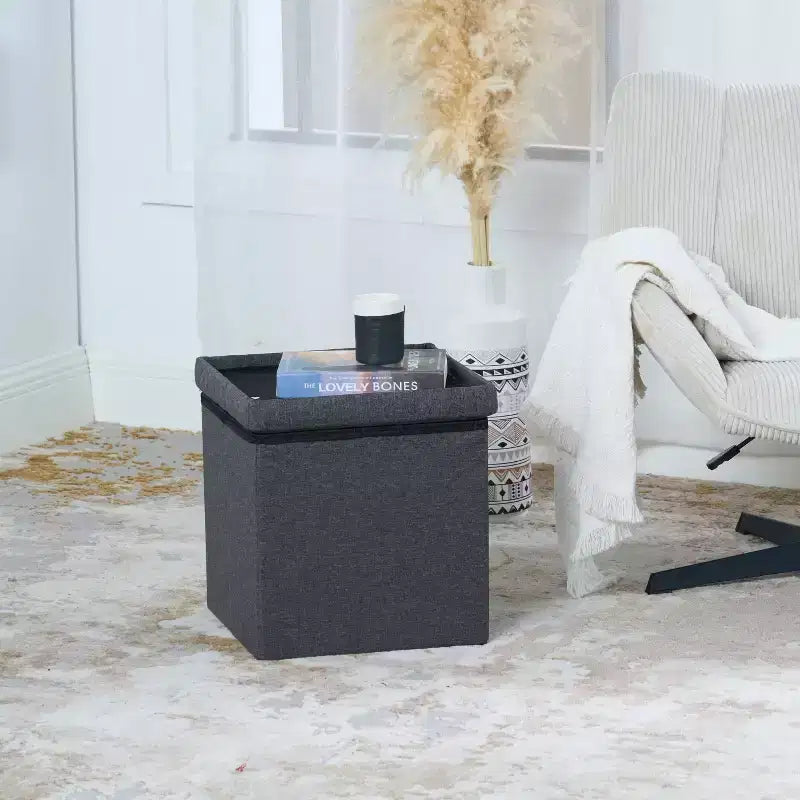Pouf de rangement FurnitureR, petit pouf pliant cube pour le salon et la chambre, pouf rembourré avec rangement, 38 cm, gris