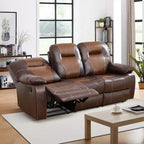 MAYEERTY Canapé inclinable, fauteuil inclinable 3 places en cuir respirant avec table basse réversible pour salon, marron