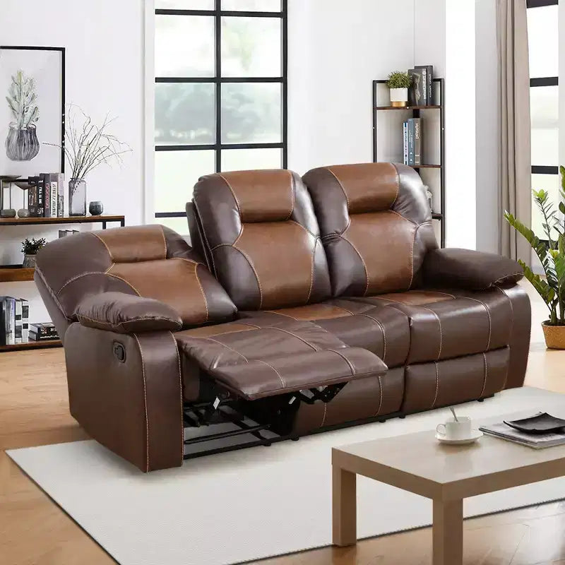 MAYEERTY Canapé inclinable, fauteuil inclinable 3 places en cuir respirant avec table basse réversible pour salon, marron
