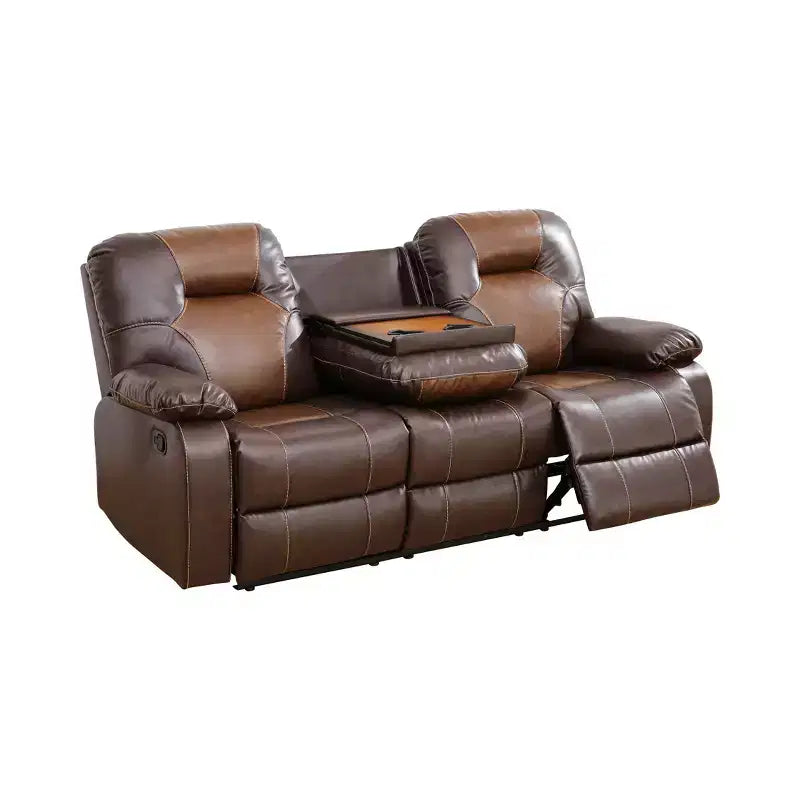 MAYEERTY Canapé inclinable, fauteuil inclinable 3 places en cuir respirant avec table basse réversible pour salon, marron
