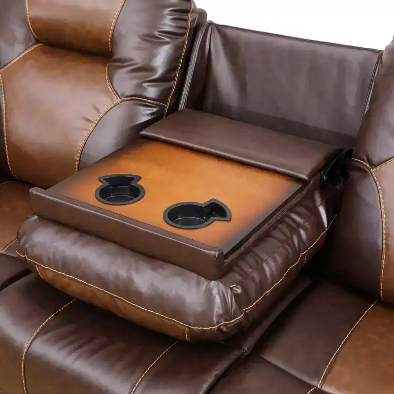 MAYEERTY Canapé inclinable, fauteuil inclinable 3 places en cuir respirant avec table basse réversible pour salon, marron