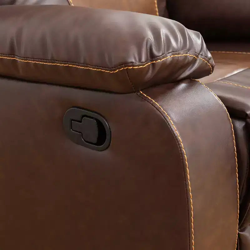 MAYEERTY Canapé inclinable, fauteuil inclinable 3 places en cuir respirant avec table basse réversible pour salon, marron