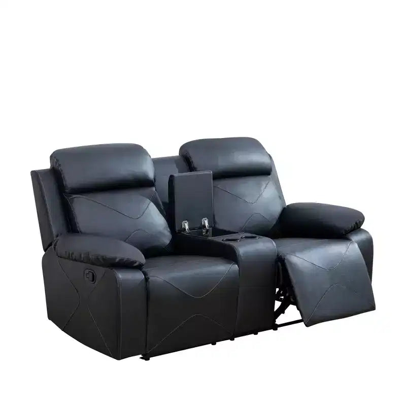 MAYEERTY Causeuse inclinable, fauteuil inclinable 2 places en cuir respirant avec rangement et porte-gobelets pour salon, noir