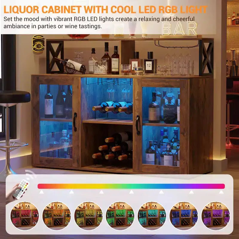 Meuble Bar pour la Maison, Meuble à Liqueur avec Prises de Courant, Porte-Verres, Meuble à Vin avec Rangement, Meuble à Vin avec Étagères pour CuisineMaison