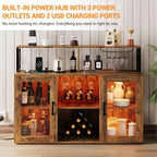 Meuble Bar pour la Maison, Meuble à Liqueur avec Prises de Courant, Porte-Verres, Meuble à Vin avec Rangement, Meuble à Vin avec Étagères pour CuisineMaison