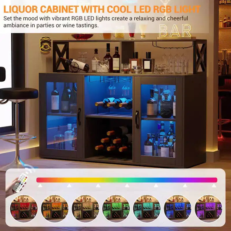 Meuble Bar pour la Maison, Meuble à Liqueur avec Prises de Courant, Porte-Verres, Meuble à Vin avec Rangement, Meuble à Vin avec Étagères pour CuisineMaison