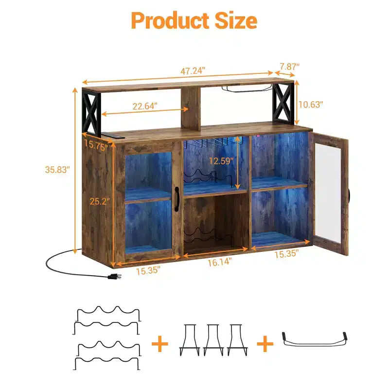 Meuble Bar pour la Maison, Meuble à Liqueur avec Prises de Courant, Porte-Verres, Meuble à Vin avec Rangement, Meuble à Vin avec Étagères pour CuisineMaison