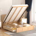 Platform Bed Frame with Underbed Storage, Wood Platform Bed Frame with 2 Drawers, Natural