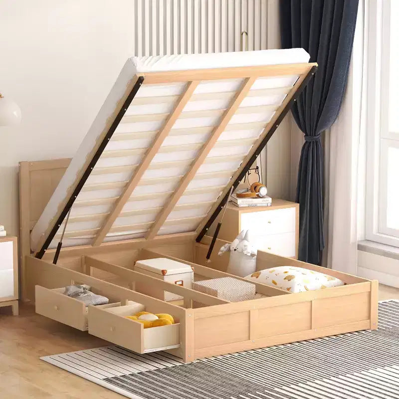Platform Bed Frame with Underbed Storage, Wood Platform Bed Frame with 2 Drawers, Natural