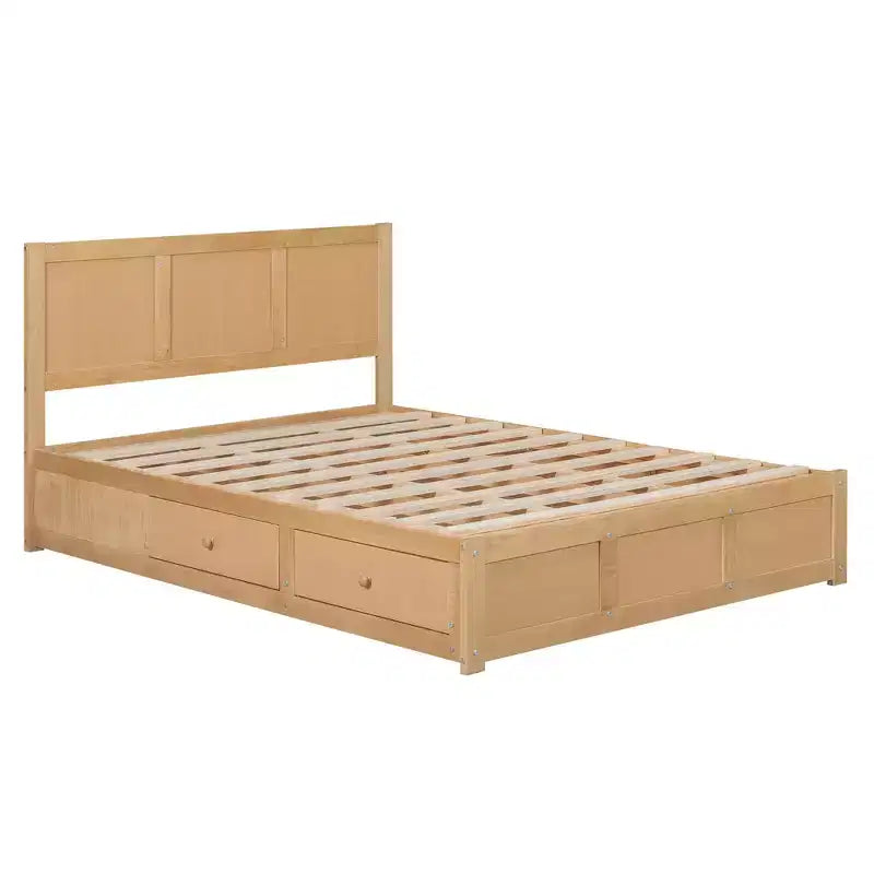 Lit plateforme avec rangement sous le lit, lit plateforme en bois avec 2 tiroirs, naturel