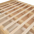 Lit plateforme avec rangement sous le lit, lit plateforme en bois avec 2 tiroirs, naturel