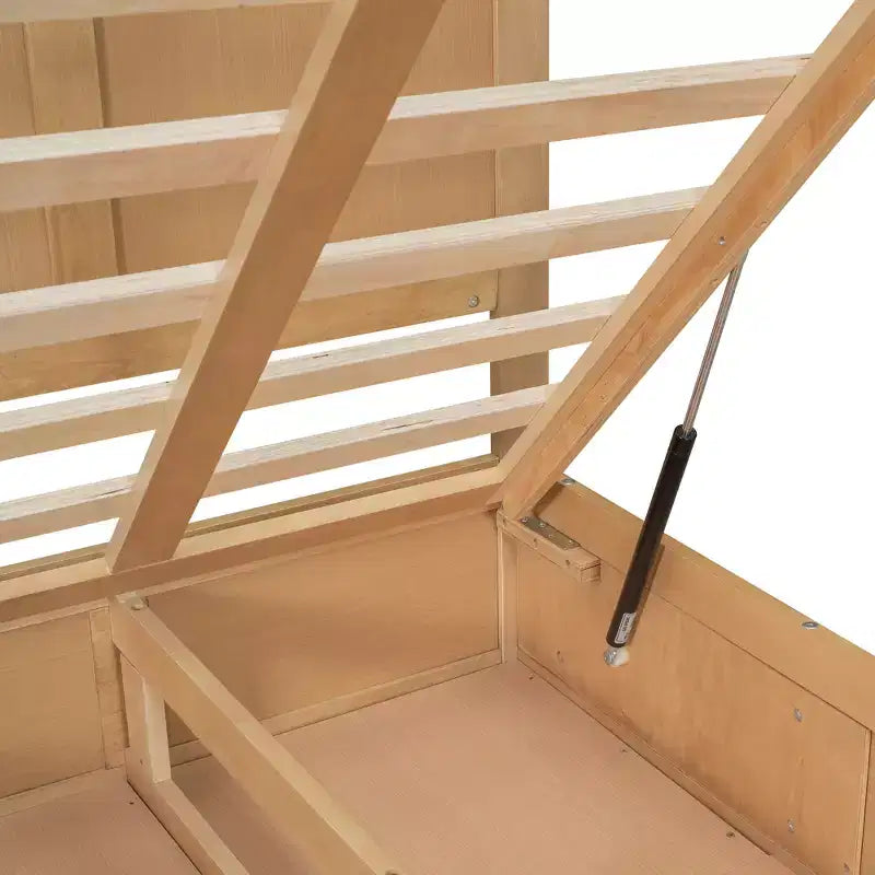 Lit plateforme avec rangement sous le lit, lit plateforme en bois avec 2 tiroirs, naturel