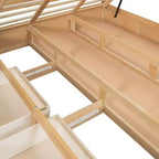 Lit plateforme avec rangement sous le lit, lit plateforme en bois avec 2 tiroirs, naturel