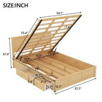 Lit plateforme avec rangement sous le lit, lit plateforme en bois avec 2 tiroirs, naturel