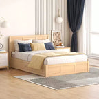 Lit plateforme avec rangement sous le lit, lit plateforme en bois avec 2 tiroirs, naturel