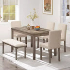 Zevemomo 6-Piece Solid Wood Dining Set with 1 Table,4 Upholstered Chairs&1 Bench,Wooden Legs Dining Table Set for Dining Room Kitchen Restaurant,Brown