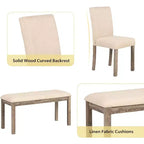 Ensemble de salle à manger Zevemomo 6 pièces en bois massif avec 1 table, 4 chaises rembourrées et 1 banc, ensemble table et chaises de salle à manger en bois pour salle à manger, cuisine, restaurant, marron