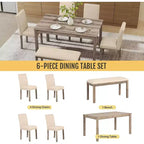 Ensemble de salle à manger Zevemomo 6 pièces en bois massif avec 1 table, 4 chaises rembourrées et 1 banc, ensemble table et chaises de salle à manger en bois pour salle à manger, cuisine, restaurant, marron