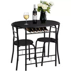 Ensemble de salle à manger 3 pièces VINGLI pour 2 personnes, table de cuisine en bois et 2 chaises pour petits espaces, cadre en métal, porte-bouteilles, noir