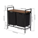 Panier à linge FurnitureR à 2 sections avec étagère, trieur à linge à 2 bacs avec sacs amovibles et plateau en bois, panier à linge de 73 cm de large