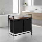 Panier à linge FurnitureR à 2 sections avec étagère, trieur à linge à 2 bacs avec sacs amovibles et plateau en bois, panier à linge de 73 cm de large