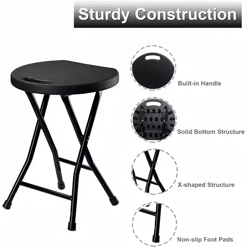 Tabouret pliant portable GustoWave avec poignée, tabouret rond pliant robuste avec capacité de 227 kg pour adultes, tabouret pliant de 45 cm