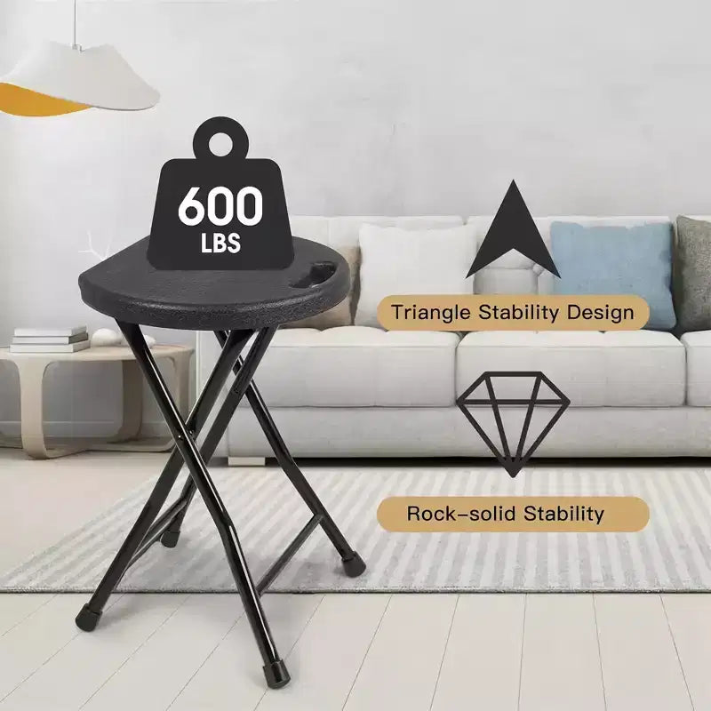 Tabouret pliant portable GustoWave avec poignée, tabouret rond pliant robuste avec capacité de 227 kg pour adultes, tabouret pliant de 45 cm