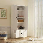 Famapy Freestanding Wardrobe with Adjustable Shelves & Bottom Drawer,Armoire Closet Clothing Organizer,Bedroom/Entryway Storage Cabinet
