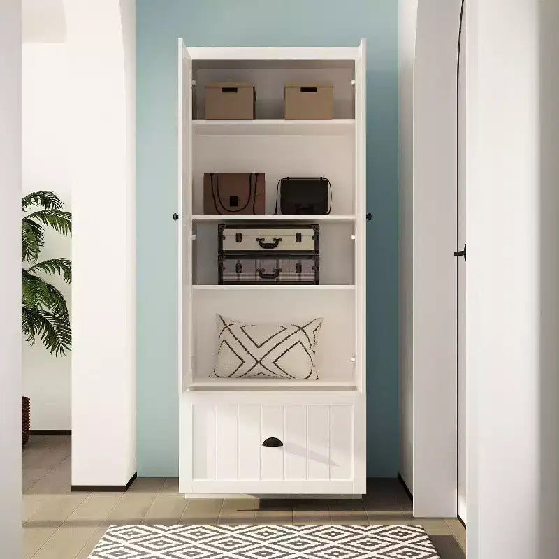 Famapy Armoire autoportante avec étagères réglables et tiroir inférieur, Armoire de rangement pour vêtements, Meuble de rangement pour chambre/entrée