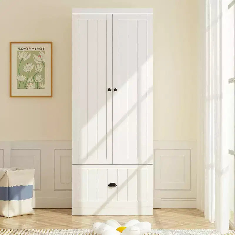 Famapy Armoire autoportante avec étagères réglables et tiroir inférieur, Armoire de rangement pour vêtements, Meuble de rangement pour chambre/entrée