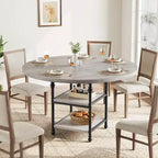 Table à manger ronde de 119 cm pour 4 personnes, table de cuisine en bois avec étagères de rangement et pieds métalliques romains pour salle à manger, cuisine, salon (table uniquement)