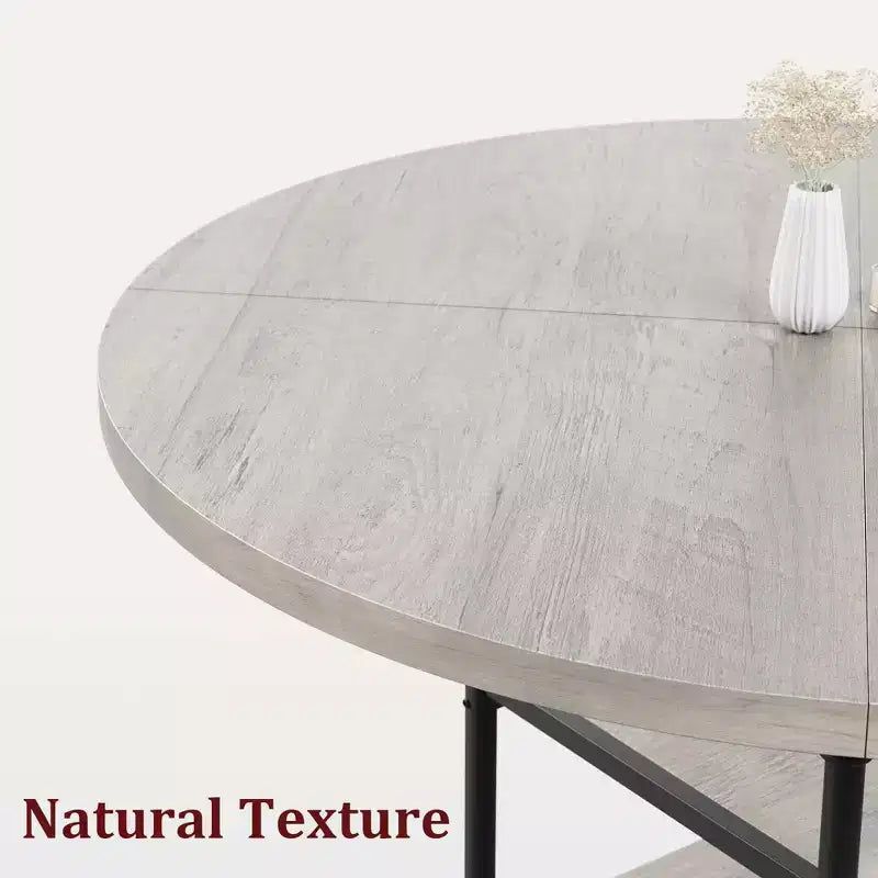 Table à manger ronde de 119 cm pour 4 personnes, table de cuisine en bois avec étagères de rangement et pieds métalliques romains pour salle à manger, cuisine, salon (table uniquement)