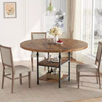 Table à manger ronde de 119 cm pour 4 personnes, table de cuisine en bois avec étagères de rangement et pieds métalliques romains pour salle à manger, cuisine, salon (table uniquement)