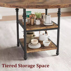 Table à manger ronde de 119 cm pour 4 personnes, table de cuisine en bois avec étagères de rangement et pieds métalliques romains pour salle à manger, cuisine, salon (table uniquement)