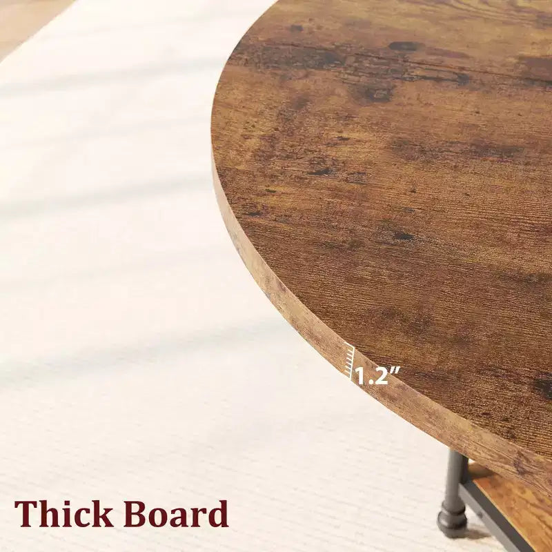 Table à manger ronde de 119 cm pour 4 personnes, table de cuisine en bois avec étagères de rangement et pieds métalliques romains pour salle à manger, cuisine, salon (table uniquement)