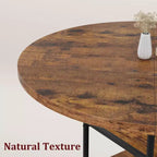 Table à manger ronde de 119 cm pour 4 personnes, table de cuisine en bois avec étagères de rangement et pieds métalliques romains pour salle à manger, cuisine, salon (table uniquement)