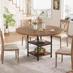 47 in Round Dining Table for 4, Wooden Kitchen Table with Storage Shelves & Roman Metal Legs for Dining Room, Kitchen, Living Room (Table Only)