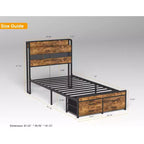 Lit plateforme double en bois Okak avec compartiment de rangement et tête de lit, cadre de lit moderne pour chambre à coucher, chambre d'enfant
