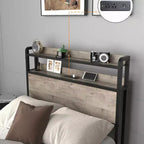 Lit plateforme double en bois Okak avec compartiment de rangement et tête de lit, cadre de lit moderne pour chambre à coucher, chambre d'enfant